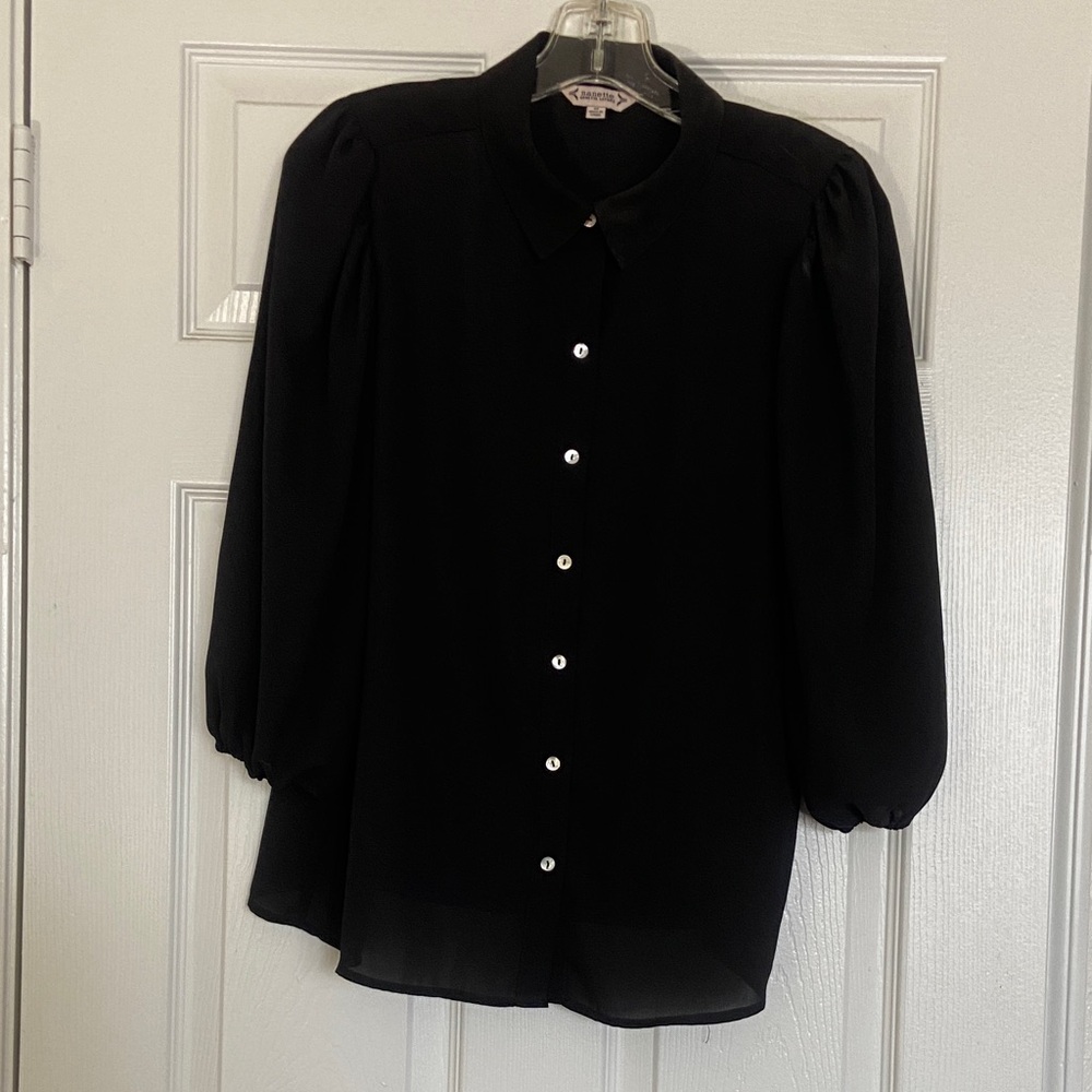 Nannette Black Blouse with Puff Sleeves